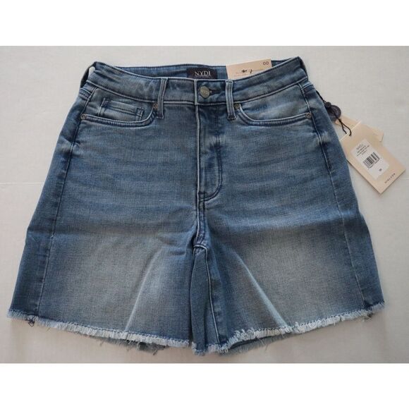NYDJ MGTBSH8181 Women's Sz 00 Blue Everly High Rise A-Line Fray Hem Shorts $69 - Picture 1 of 7